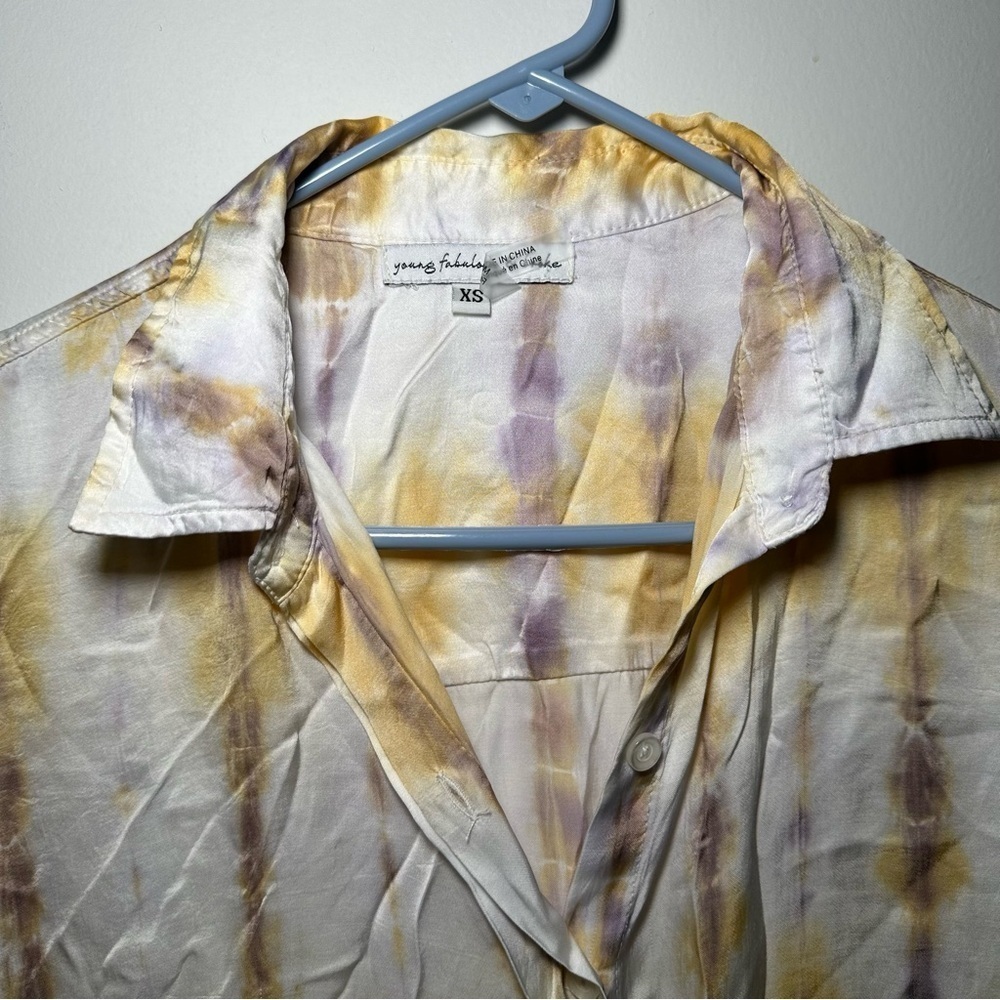 Young Fabulous & Broke Boho Yellow and Purple Tie Dye Button Down Shirt Size XS - Picture 5 of 16